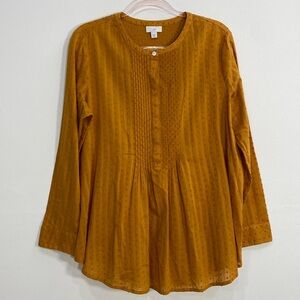 J. Jill Mustard Pleated Long Sleeve Blouse Med